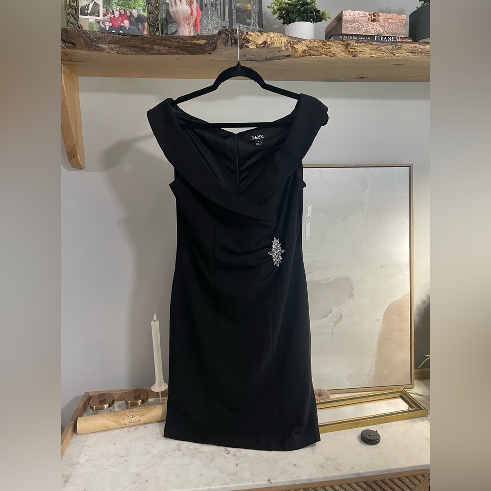 NWT SLNY Black Dress with Silver Embellishment